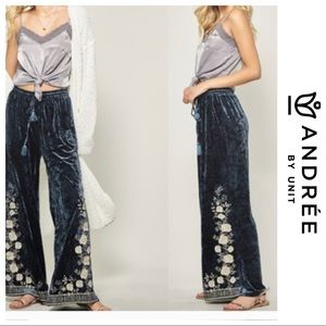 Embroidered Velvet Palazzo/ Wide Leg Pants. EUC